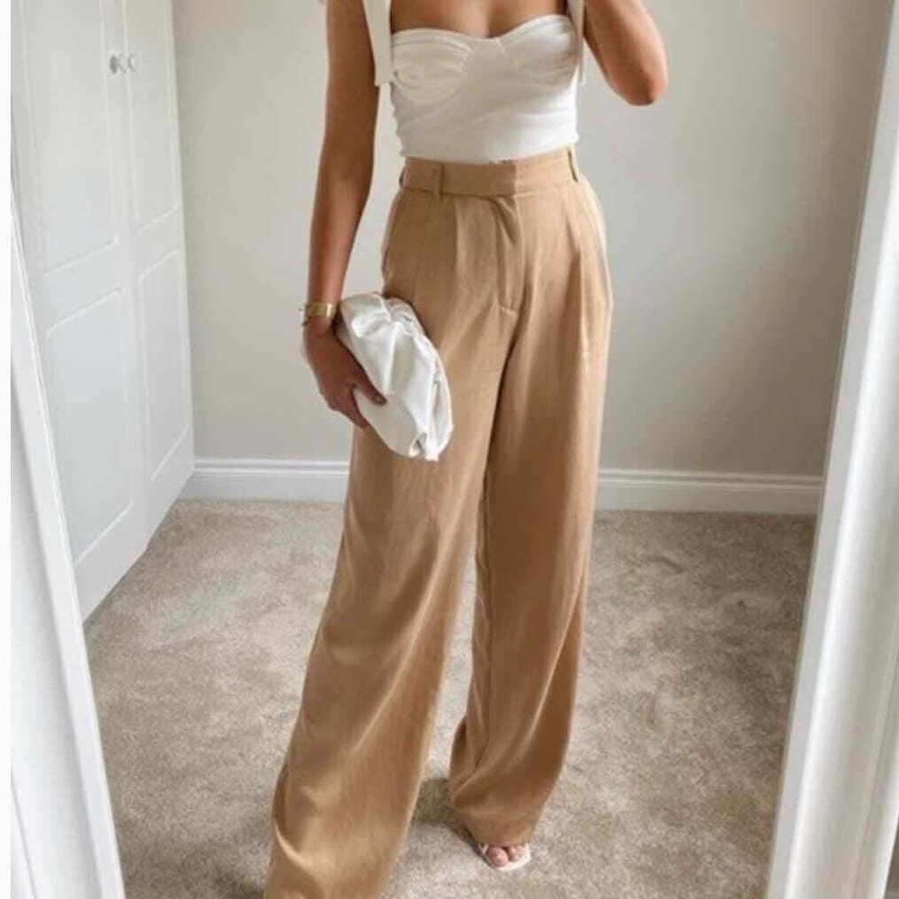 Zara High-Rise Wide Leg Trousers in Camel